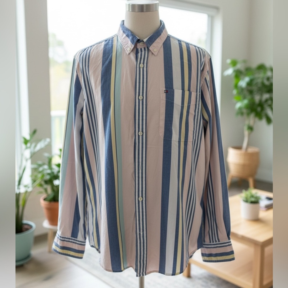 Tommy Hilfiger Men’s Cotton Pastel Striped Shirt - Size L